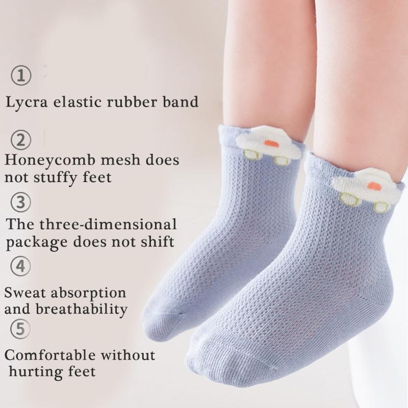 Pack of 4 Pair Breathable Cotton Baby Socks for 0-5 Years Nonslip Design Calf Length Socks for Sensitive Skin