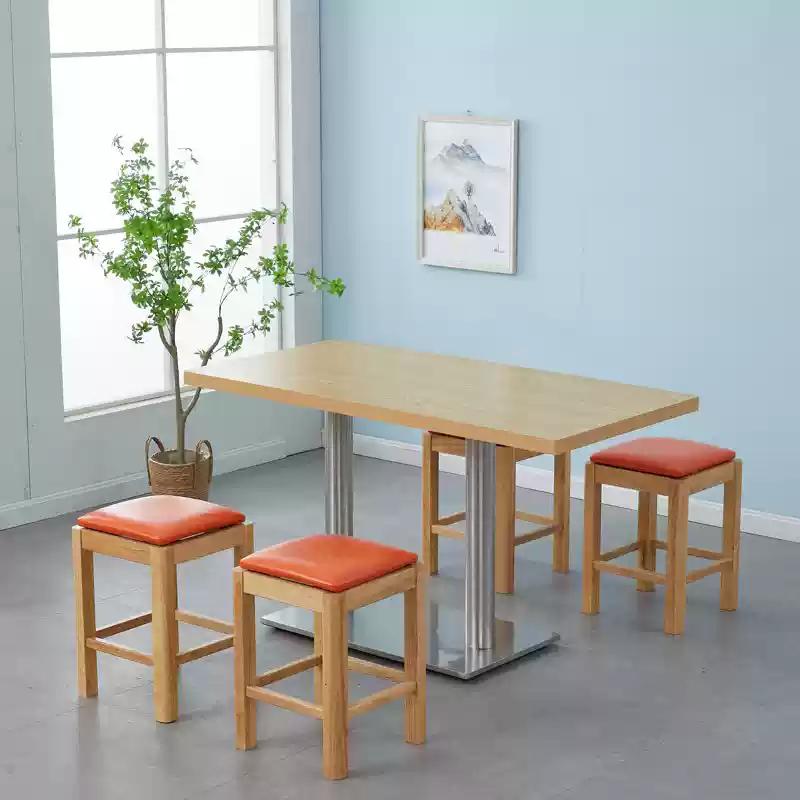 Solid Wood Rectangular Dining Table & Stools Set - Suitable for Fast Food, Malatang, Cold Drinks, Desserts, Rice Noodle