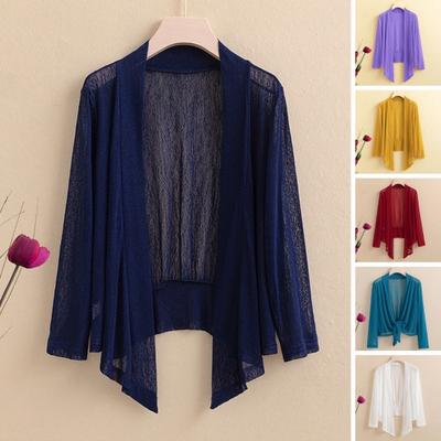 Damesjas Effen Kleur Vest Blouse Casual Los Sneldrogend Lange mouw Sneldrogend Dun Doorzichtig Open Stitch Zonnebrandcrème AC Warme jas