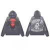 Vintage Washed Hoodie With Rhinestone Embroidery Streetwear Hip Hop Oversized Zip-Up Sweatshirt Men