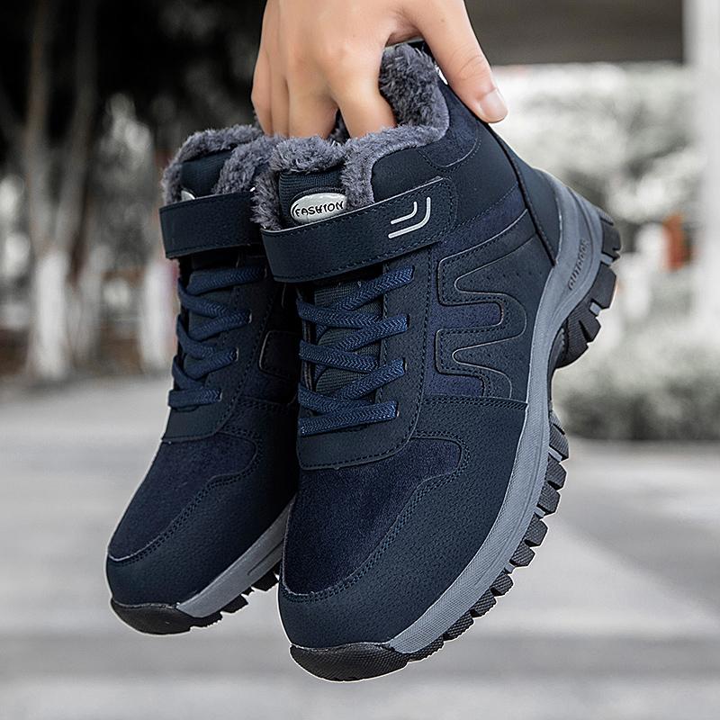 2024 Winter Women Men Boots Plush Leather Waterproof Sneakers Climbing Hunting Shoes Unisex Lace-up Outdoor Warm Hiking Boot Man