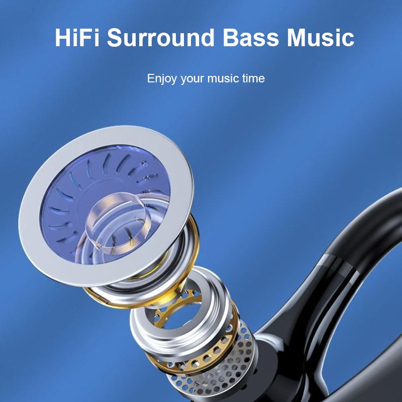 AlongChoice Bluetooth 5.3 Business Earphone LED Digital Display Headset Surround Music Large Capacity Headphone Waterproof