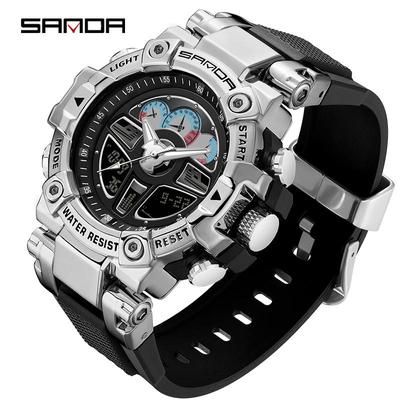 SANDA Montre Main surélevée Lumières Technologie Noire Fluorescence Lumineuse Multifonctionnelle Harajuku Volant Sport Montres étanches pour Hommes