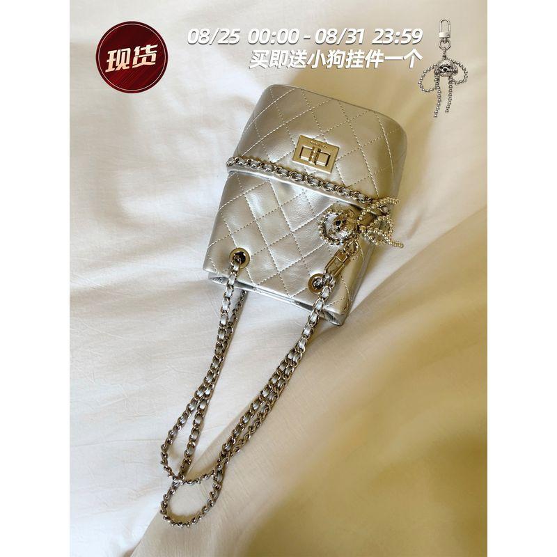 

Nanfeng Chio2nd Silver Morning Bucket Bags Female 2025 New Arrival Unique Niche Style Shoulder Messenger Phone Bag Silver