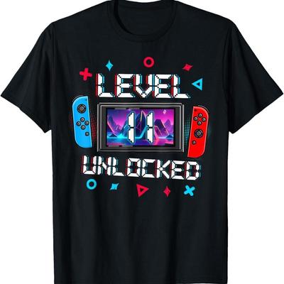 Niveau 11 Débloqué Gamer 11ème Anniversaire Jeu Vidéo Garçons T-shirt