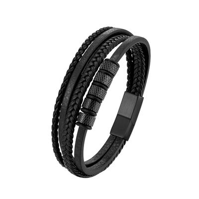 2026 Pulsera Tejida de Cuero Negro Pulsera de Cuentas Multicapa para Hombre Regalo para Hombre