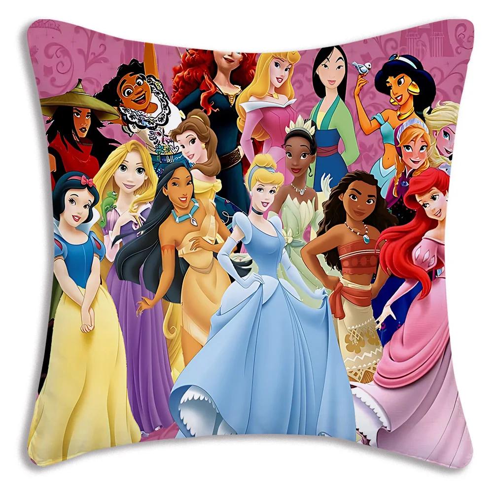Pillow Covers Cartoon Cute Disneys Elsa Ariel Princess Sofa Decorative Home Double-sided Printing Short Plush Cute Cushion Cover