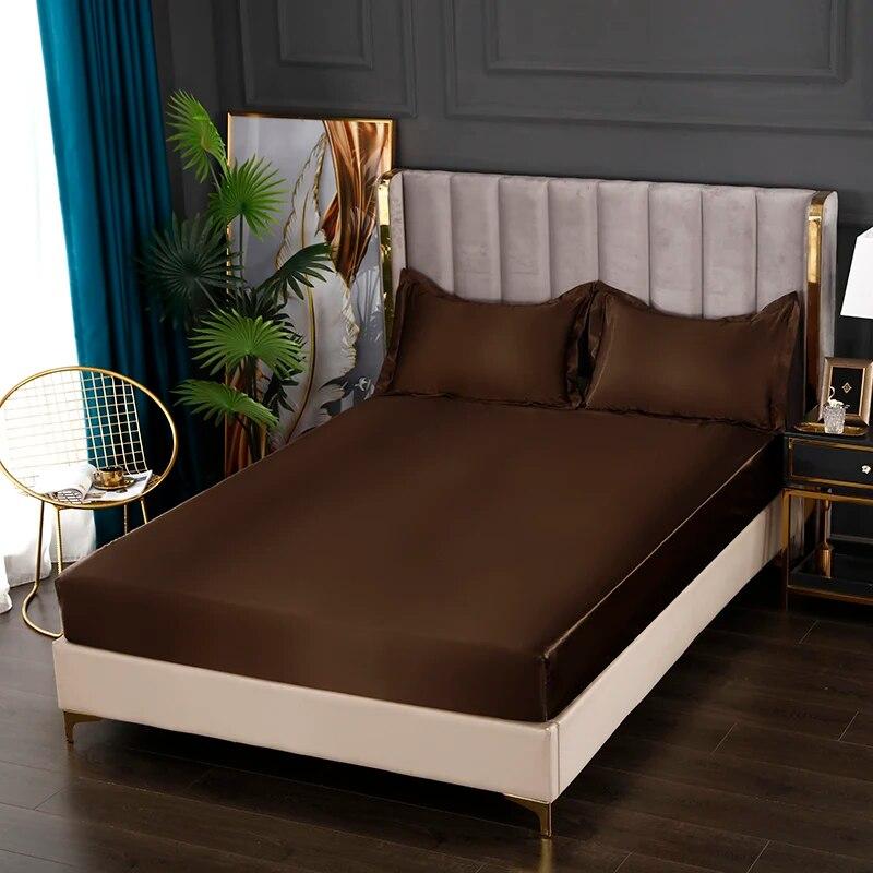 Solid Color Fitted Sheet Satin Rayon High-End Mattress Cover Elastic Band Sheets Sale Bed Sheet
