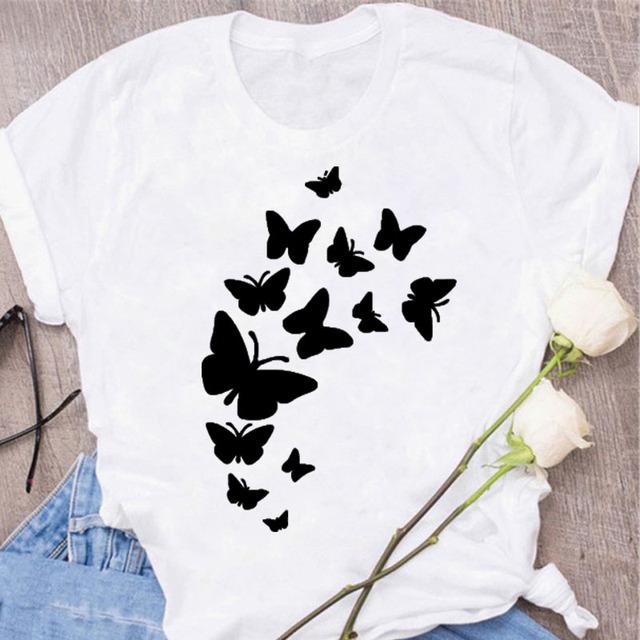 New Butterfly Print T Shirt Women T Shirt Summer Fashion Female Tops Ladies Short Sleeve Graphic Tee Shirts Woman Cute T-Shirts