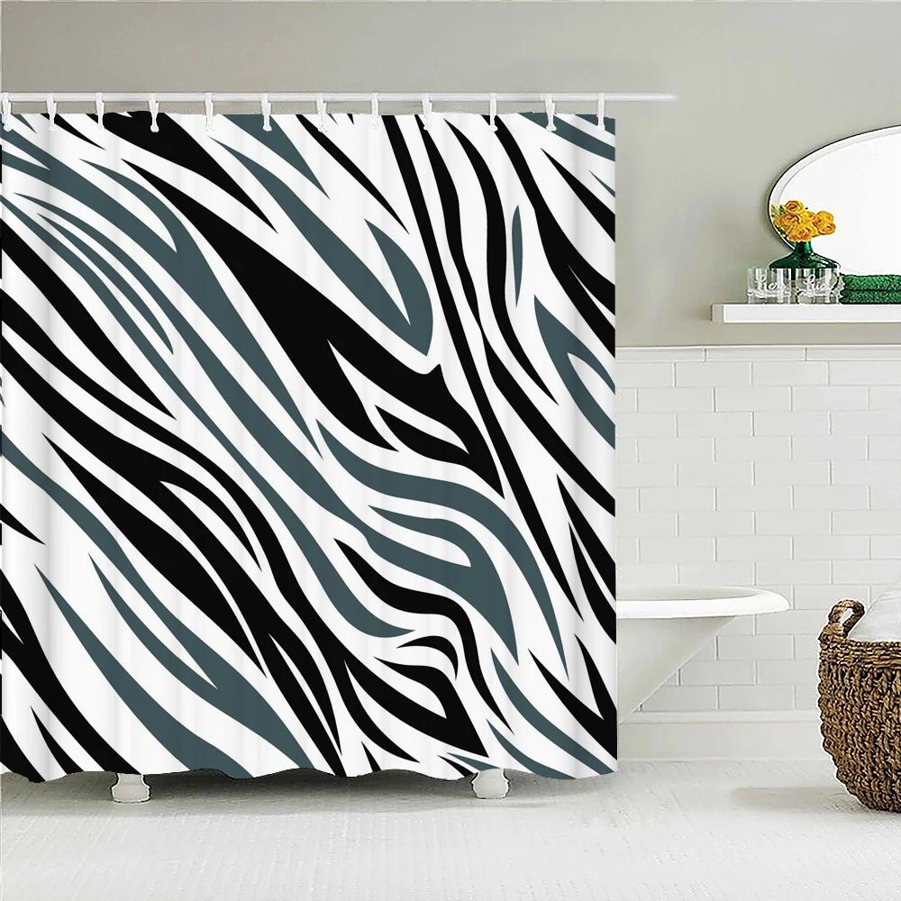 1 Pc Black White Geometric Print Polyester Shower Curtain Waterproof Fabric Partition Bathroom Curtain ,Decoration Bath Curtain