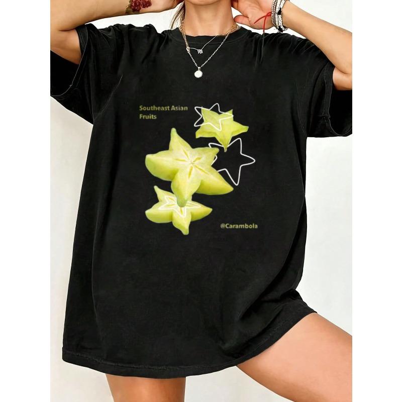 

Oversized T Shirt Black Southeast Asian Fruits Carambola Print Casual Summer Wear XXXXL чёрный