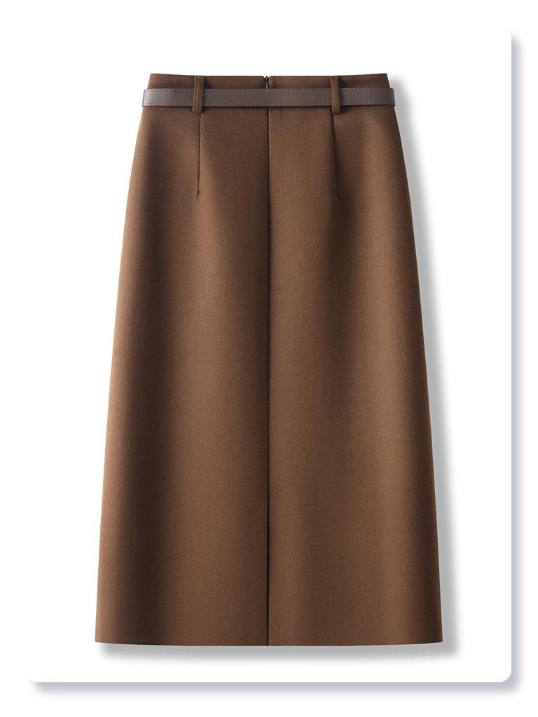 2024 Women's High Waist Angora Red Wool Midi Skirt - Autumn Winter Bodycon Style with Slit