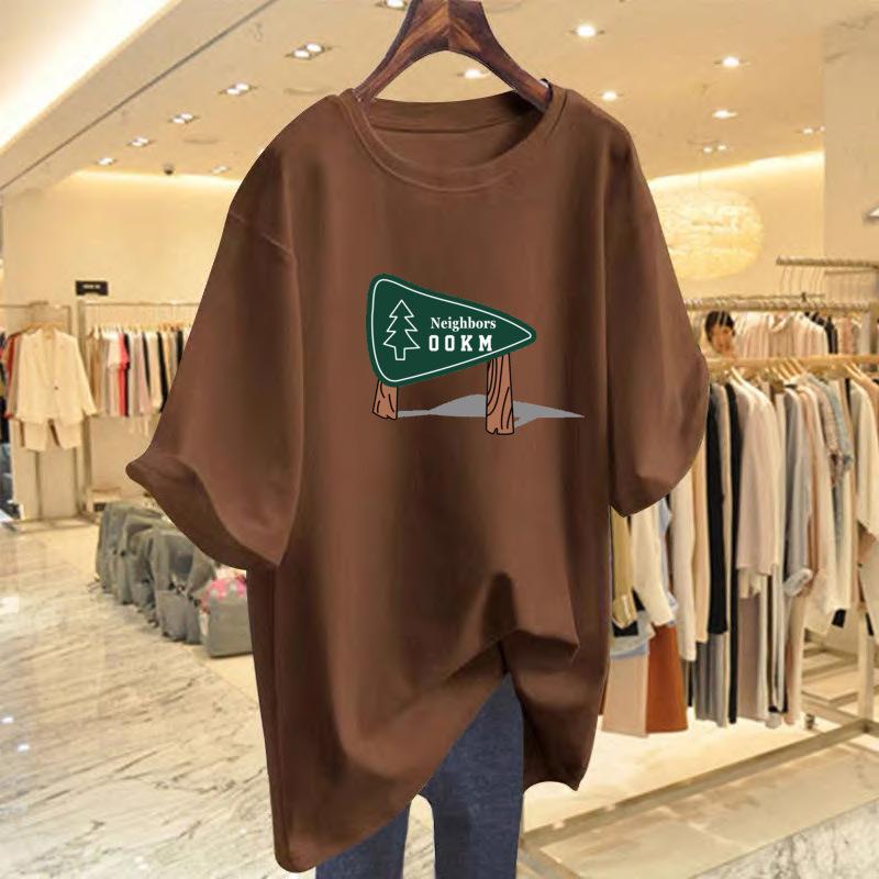 Brand discount women's clothing label cutting fashion casual printing T-shirt short-sleeved women's summer pure cotton loose and thin top