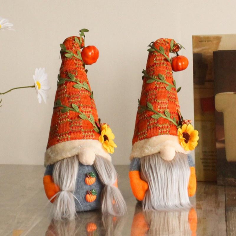 Fall Gnome Pumpkin Sunflower Swedish Nisse Tomte Elf Dwarf Plush Ornaments for Christmas Autumn Thanksgiving Decor