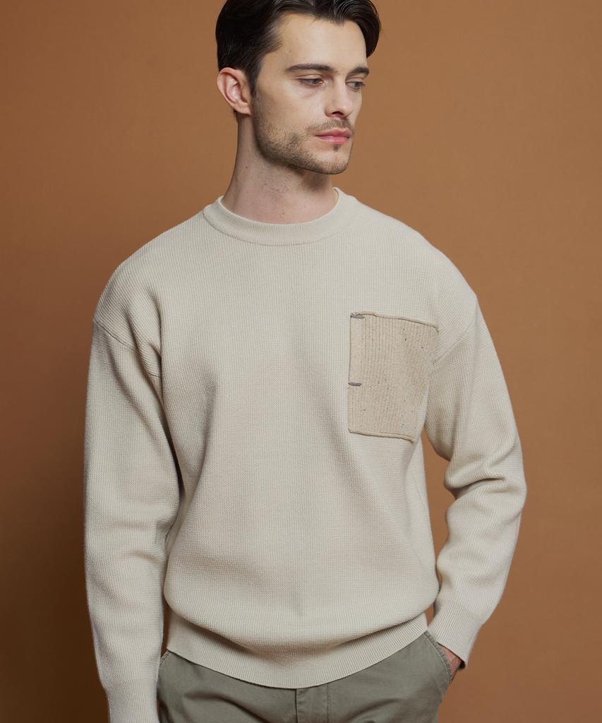PANICALE Beige Wool Blend Contrast Pocket Knit