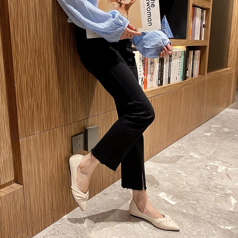 Flat shoes women's pointed head shallow mouth soft sole spring single shoes versatile soft leather pregnant women ladyshoes 833-6 comfortable versatil