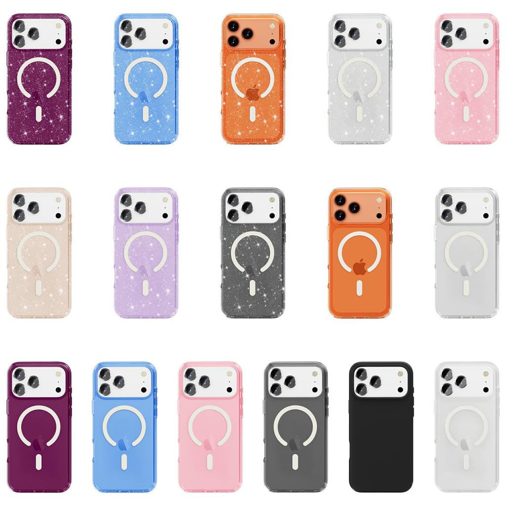iPhone18ProMax Magnetic Mobile Phone Case Is Suitable for Apple 18Pro Terminator Transparent Glitter MagSafe Case.