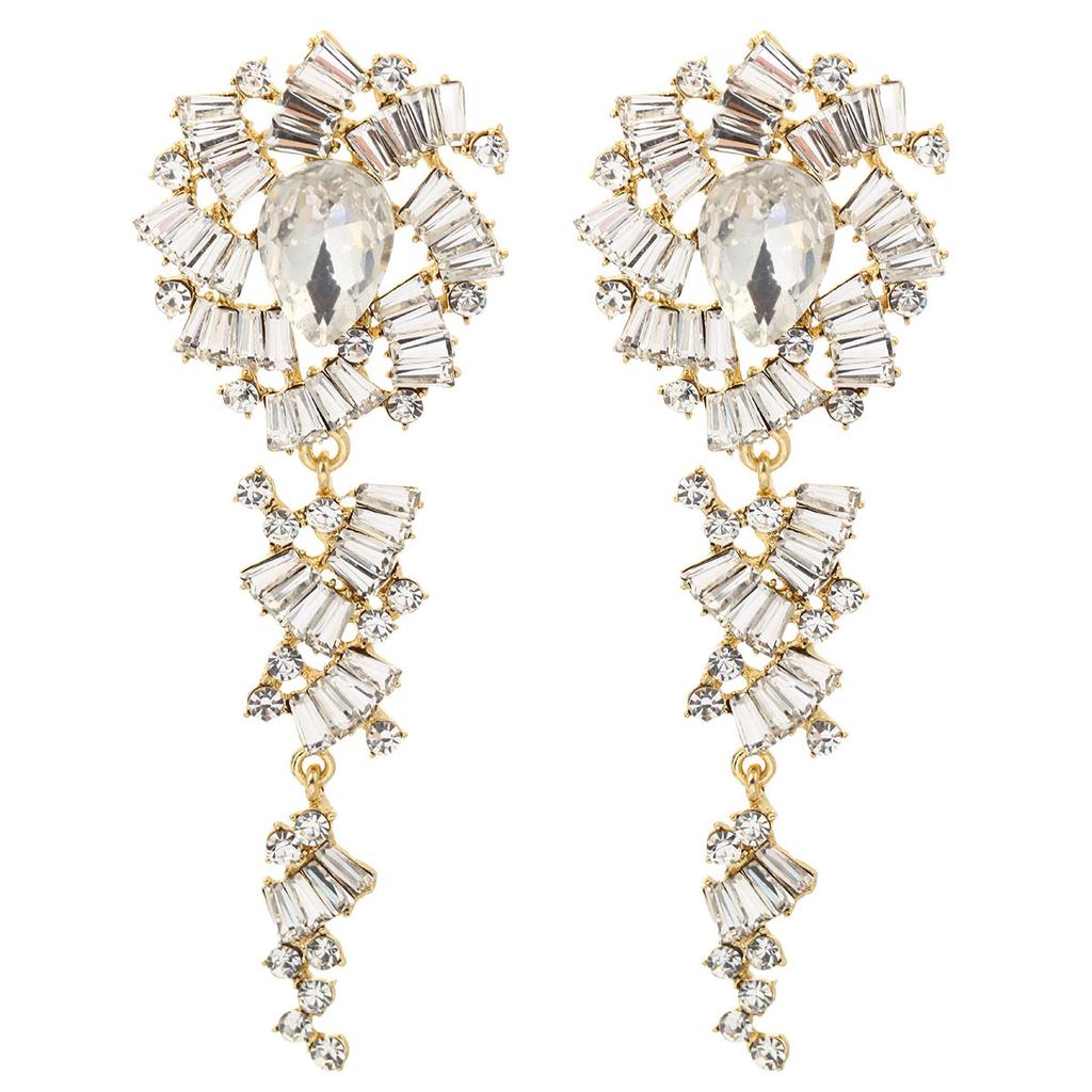 Fashion Rhinestone Flower Tassel Earrings Elegant Exaggerated Dangle Drop Earrings For Women Versatile Jewelry