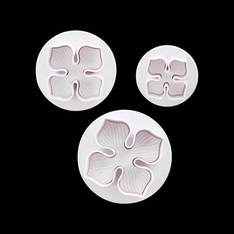 3Pcs/Set Plastic Hydrangea Fondant Cake Decorating Plunger Cutter Flower Blossom Mold Home Cake Tools