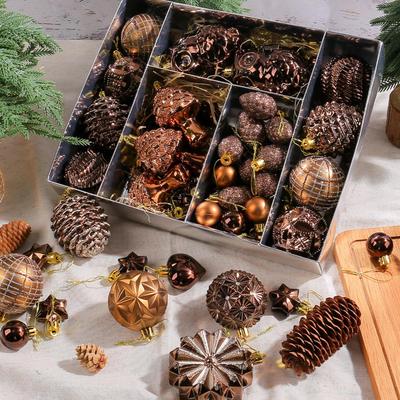 53 Stück Herbst-Weihnachtsbaumschmuck Bruchsicher Kupferbraun Goldene Kugeln Weihnachtsdekorationen für Herbsternte Winter