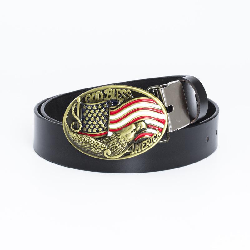 Fibbia Aquila in Bronzo Cintura in Pelle con Bandiera Americana - Accessorio di Moda da Uomo
