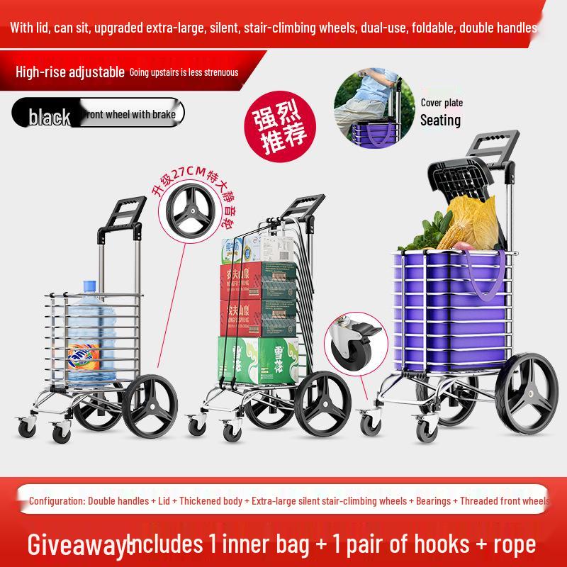 Giantex Folding Stair Climbing Grocery Cart - Lightweight, Portable & Hand-Pulled for Seniors