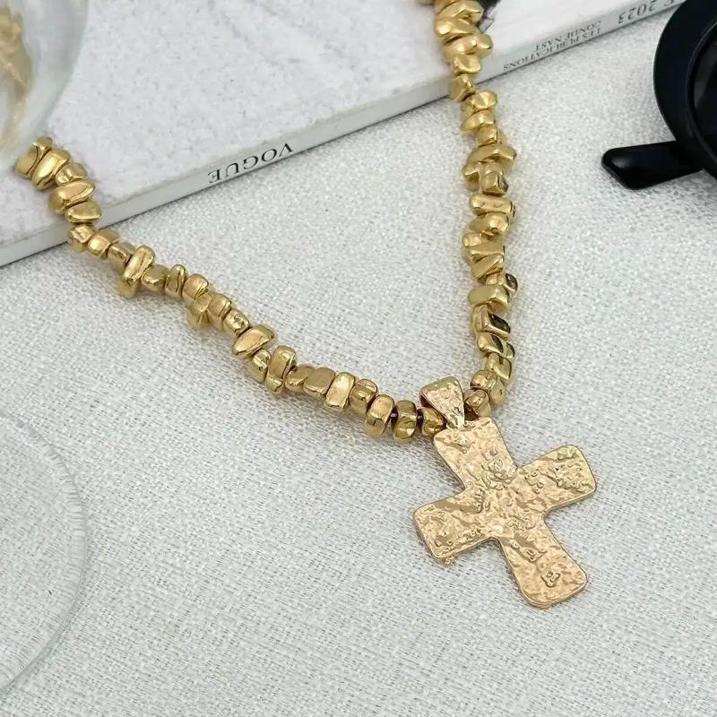 1PCS Irregular CCB Bead Necklace Alloy Cross Pendant Women's Fashion Gothic Necklace Steampunk Jewelry