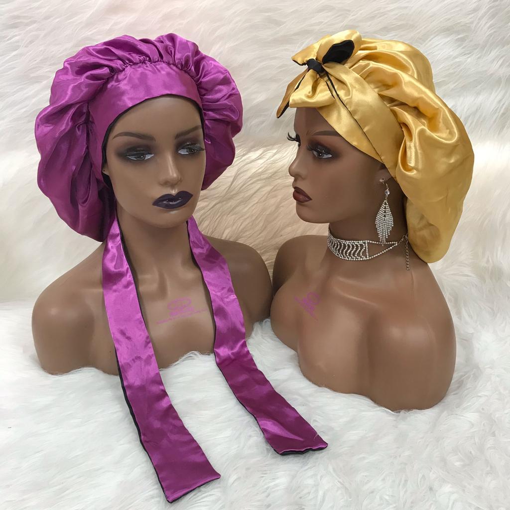 Woman Sleeping Bonnets and Satin Hair Wraps Soft Silk Bonnet Long Tie Plain Hair Bonnet