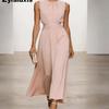 New Women's Sleeveless Round Neck Ruched Dress Elegant Simple Spring Summer Style