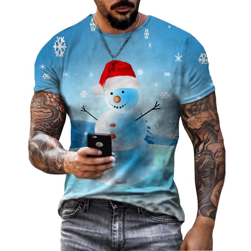 Santa Claus 3D Printed Christmas Tree Pattern Popular Street Men's Casual T-shirt In Europe and America
