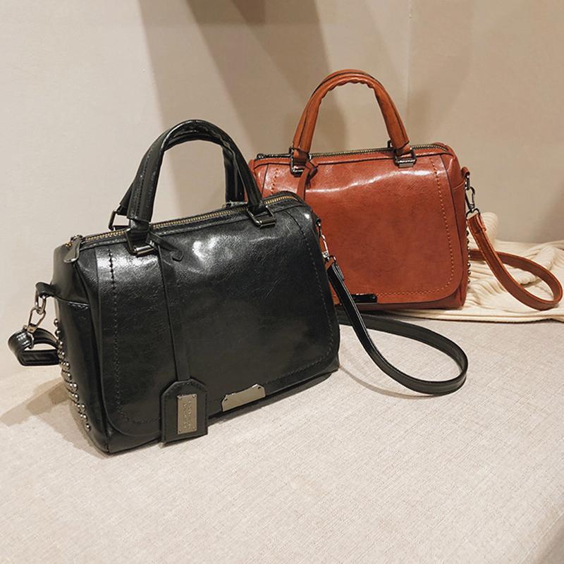 Vintage Rivet Handbags Pu Leather Women Bag Sequined Shoulder Bag Designer Women Leather Handbags Luxury Ladies Handbag Quality