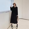 DIMANAF 2023 Winter Plus Size Shirt Dress Women Loose Dress Chiffon Beach Spliced Solid Casual Plaid Vintage Full Length Dresses O-Neck