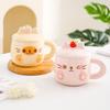 Cute Cat Ceramic Mug Couple Cup with Lid Spoon Coffee Cup Gift Bestie Cup Practical Birthday Gift