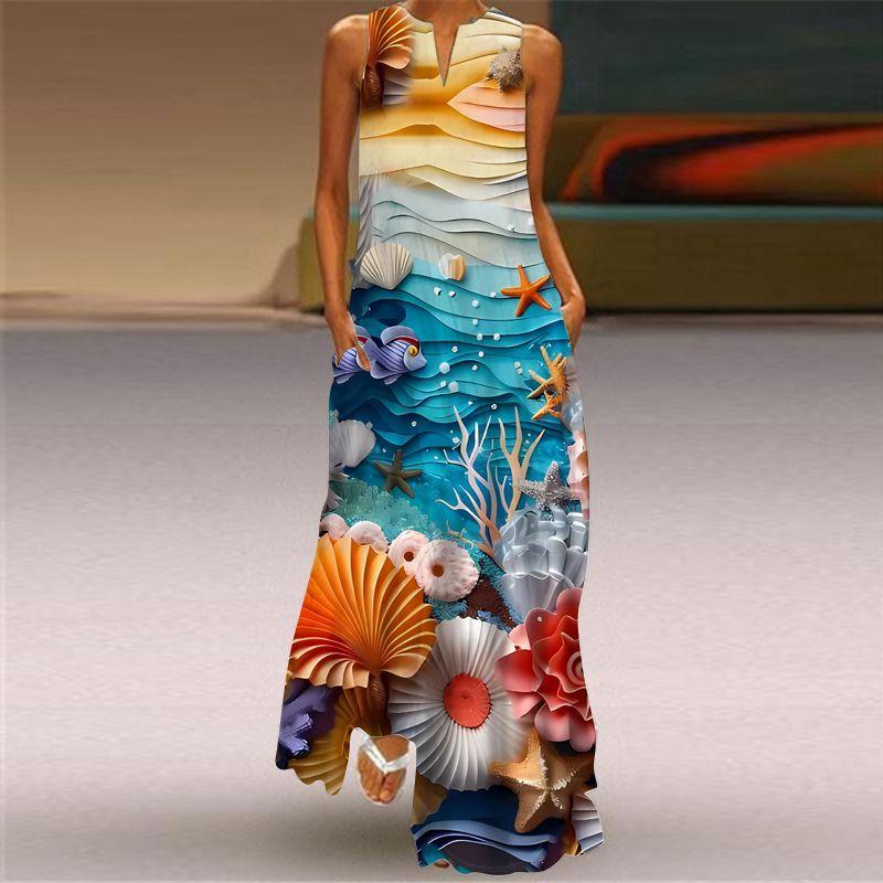 Plus Size Women's New Chinese Style 3D Peacock Dress Elegant All-Matching Sleeveless Vest Skirt Long Loose Floral Skirt