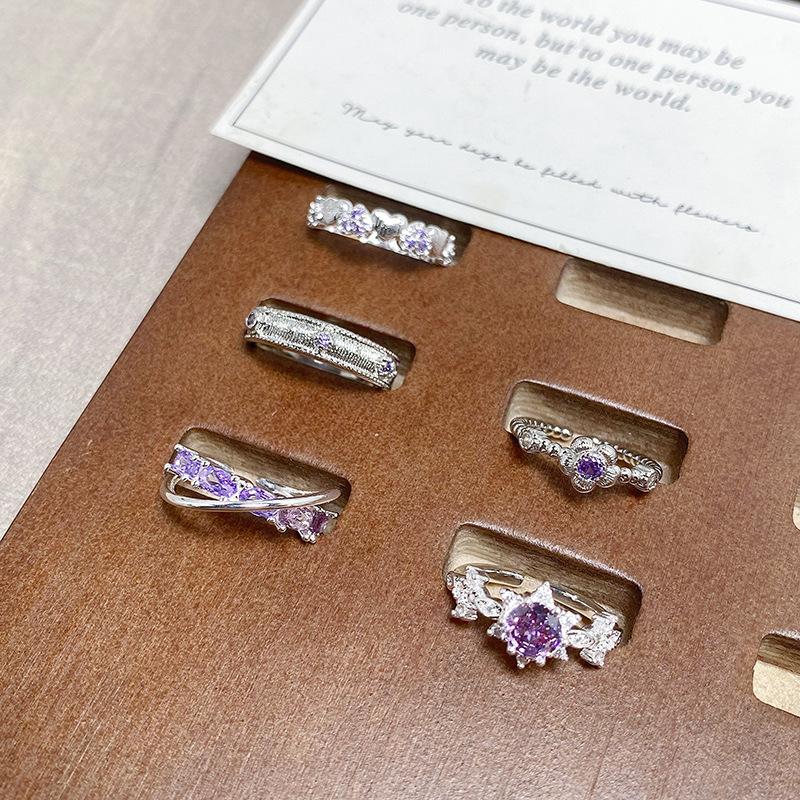 Nine Purple Separation Fire Purple Zircon Color Treasure Opening Ring Niche Design Stacking Wear Light Luxury Advanced Sense Personality Ring Female