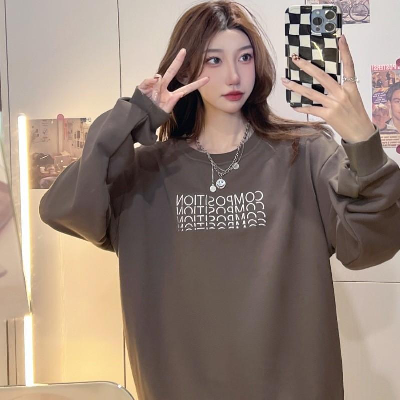 Autumn New Super Fire Retro Design Sense Letter Simple Casual Sweater Loose Crew Neck Jumper