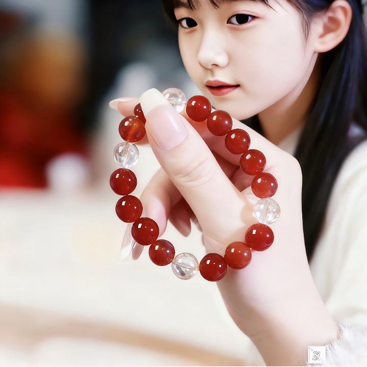 Женский браслет из красного агата с натуральными белыми кристаллами, Элегантный и роскошный талисман на удачу.