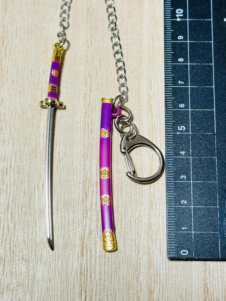 9cm Enma Zoro One Piece Mini Weapon Keychain Accessory Figure Doll Display Compatible with Alloy Toy Metal Miniature Legend (Light Purple) PS4, PS5,
