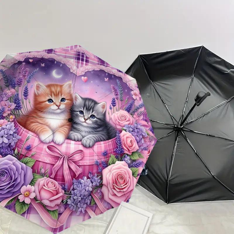 1PC Kittens Flowers Umbrella-8-Rib Reinforced, Automatic Open, Lightweight & Durable, Cute Fashion Accessory for Outdoor-Y0331