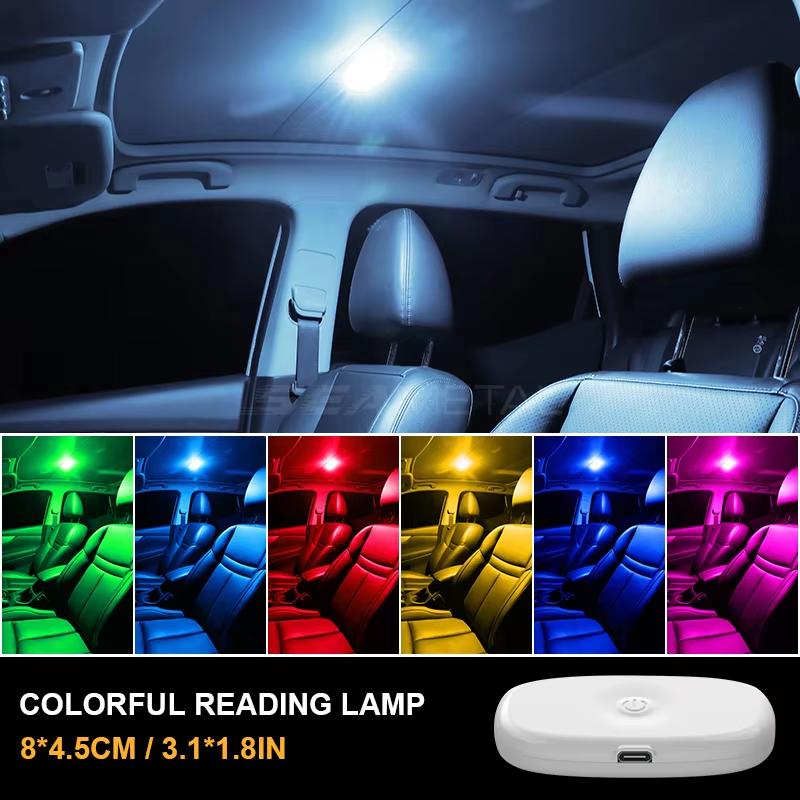 1PCS LED Touch Light Mini Wireless RGB Atmosphere Light USB Charging Auto Roof Ceiling Reading Lamp Car Interior Lighting 5V
