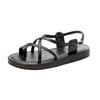 Sheepskin version~ Leather sandals women's summer flat-bottomed versatile set toes crossed with beach Roman shoes