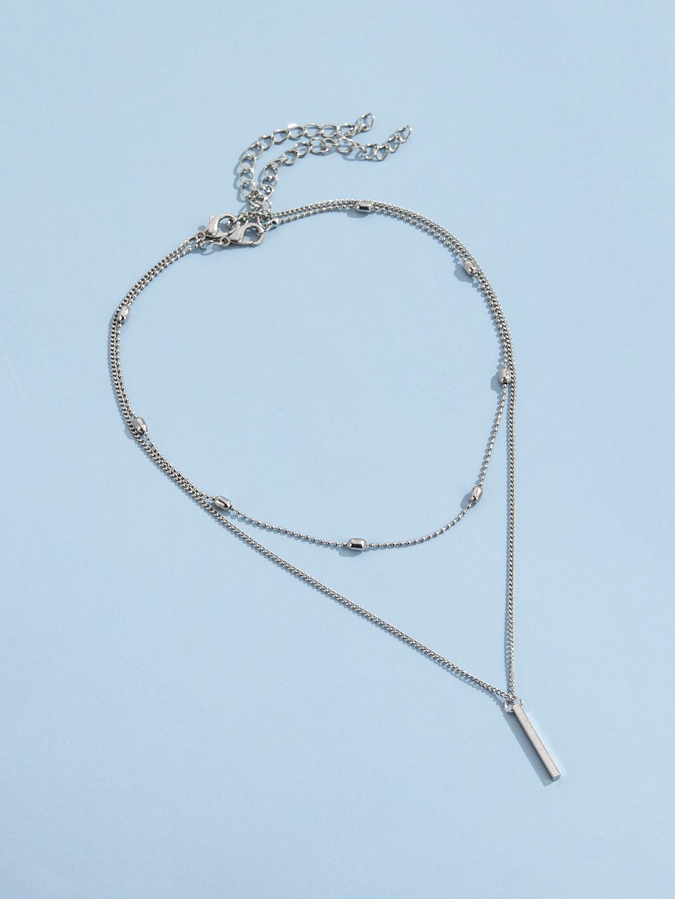 

European and American new products, double-layer stacked neck chain, gold chain long fringed pendant, women s necklace 2Pc. срібний
