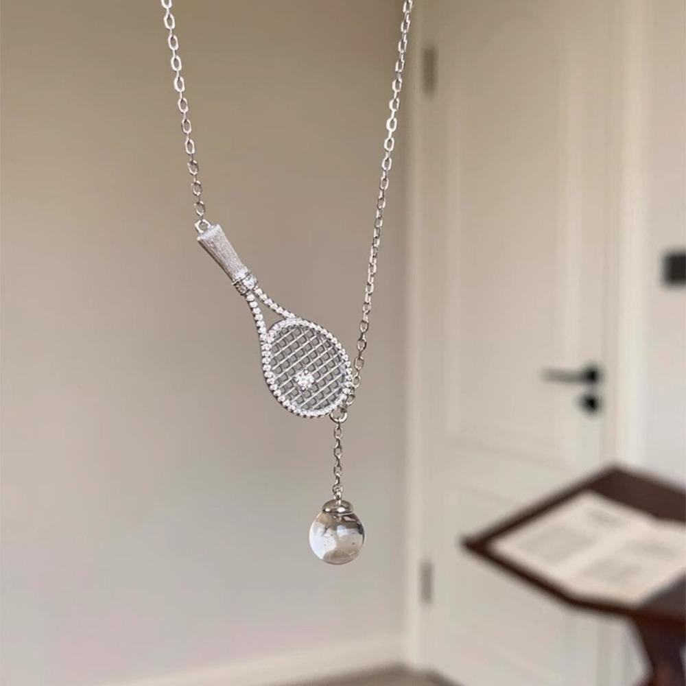 

Exquisite Tennis Racket Necklace With Diamonds Sweater Chain Trendy Pendant Necklace Jewelry Gifts B