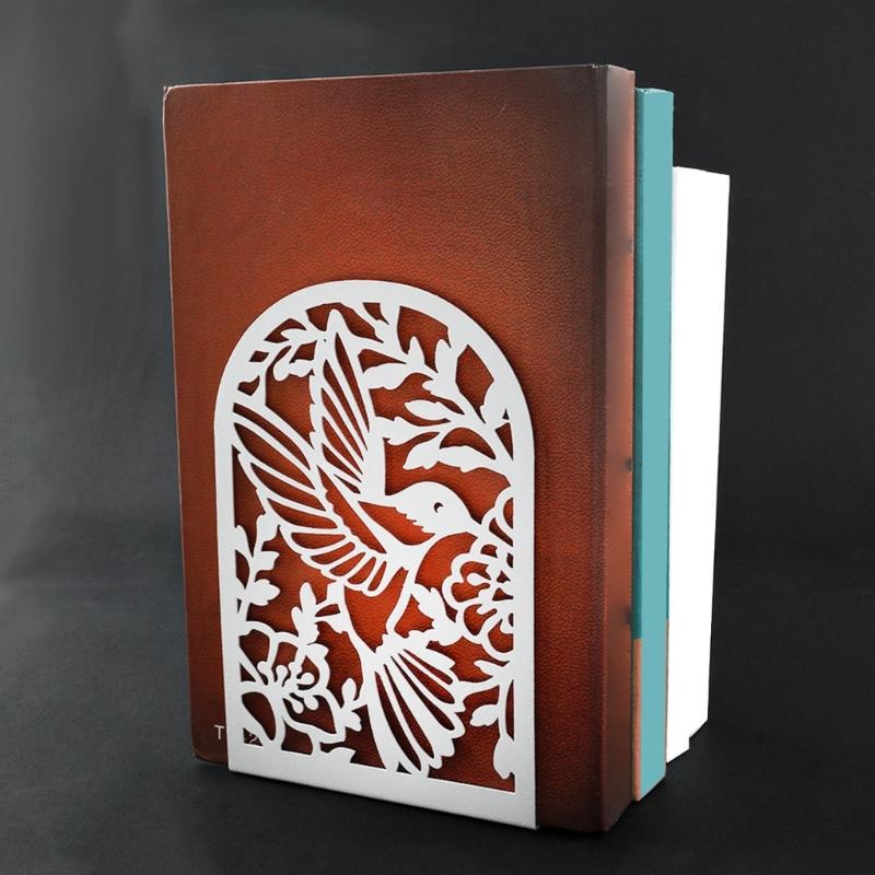 2Pcs Book Ends for Shelves Hollowed Bird Flower Metal Bookends Heavy Duty Book End Decorative Book Stoppers for Shelves