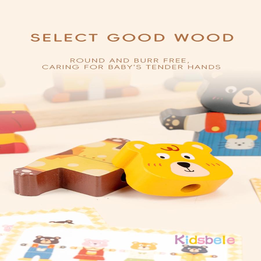 Bären beim Kleiderwechsel Stapelblöcke Holz Vorschule Montessori Spielzeug Buntes Puzzle Fantasievolles Spiel für Kinder Geburtstagsgeschenk