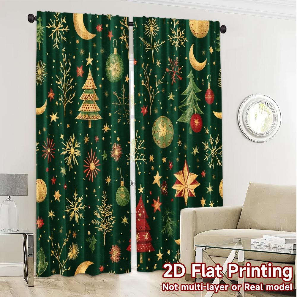 2Pcs,Curtains Christmas Tree Star Snowflakes (2) Chic Window Curtain Versatile Polyester Curtains Room Decor For Bedroom Living