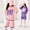 Girls Two Piece Summer Outfit Short Sleeve T Shirt And Knee Length Shorts Set Casual Sportswear For Daily Wear Travel And Outdoor Activities
