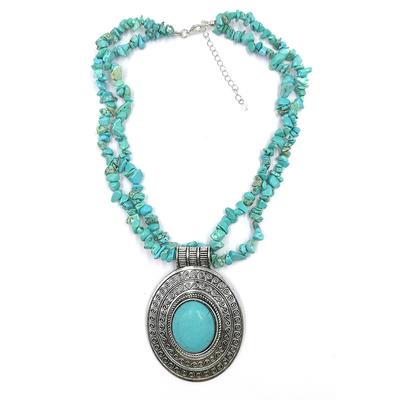 Vintage Böhmische Perlen Türkis Stein Halskette Damen Schmuck Geschenk