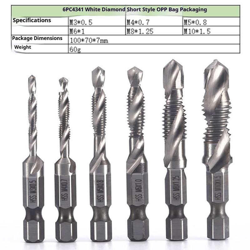 Vysokorýchlostná oceľová šesťhranná stopka tri v jednom kombinovaný závitník, vŕtanie, rezanie závitov a odihlovanie integrované špirálové strojové rezanie závitov, špirálový závitník