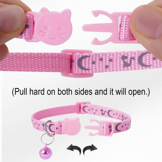 Cat Collar Adjustable Pet Collar with Bell And Safety Release Buckle Star Moon Print Breakaway Nylon Collar for Kitten Cats